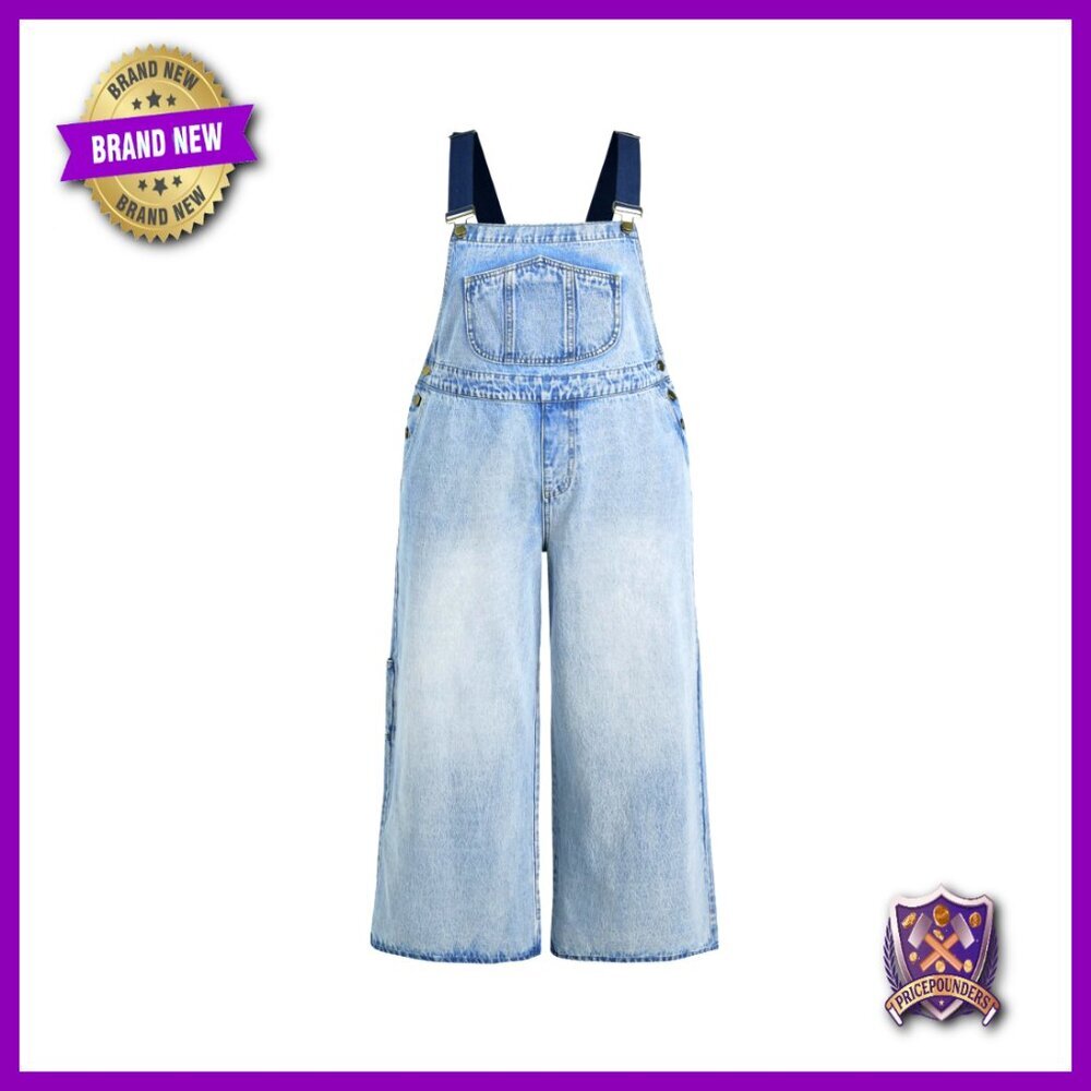 Plus Size Denim Jumpsuit with Wide Leg and Adjustable Straps